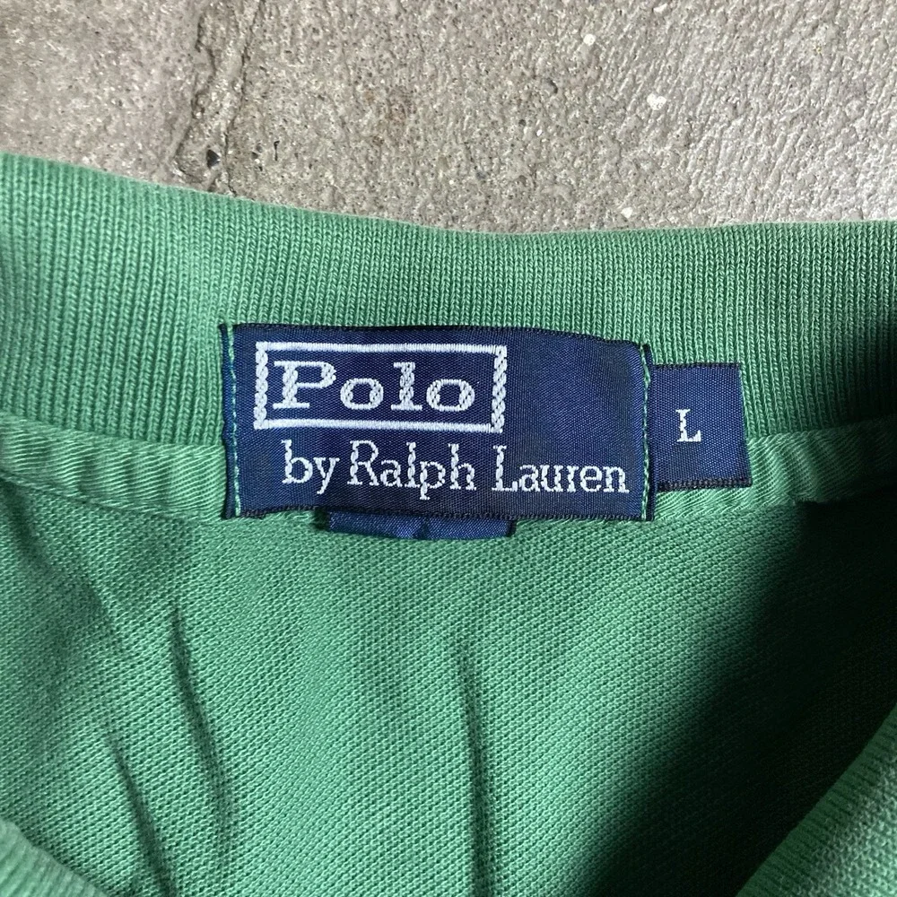 Vintage Polo Ralph Lauren Polo Shirt Size Large Green‎ Embroidered #5 Pony Logo